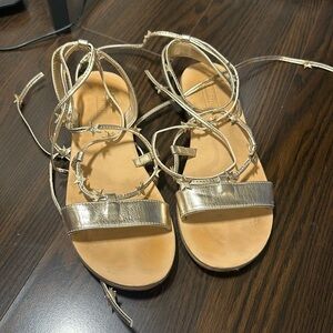 Gold star studded ankle wrap sandals